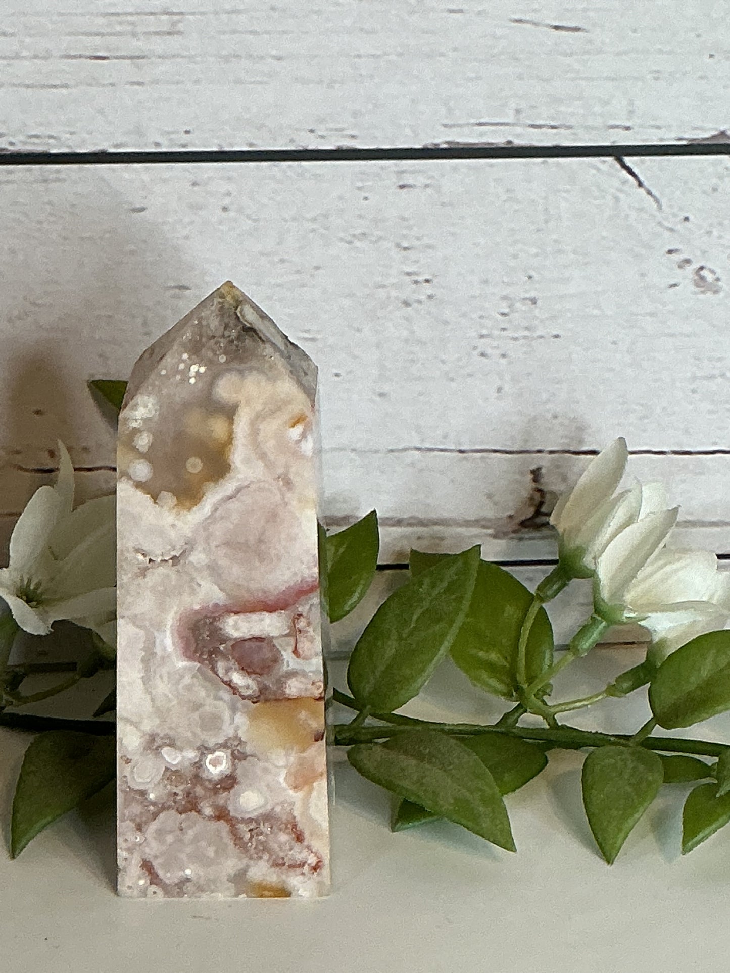 4”flower agate pink amethyst combo point