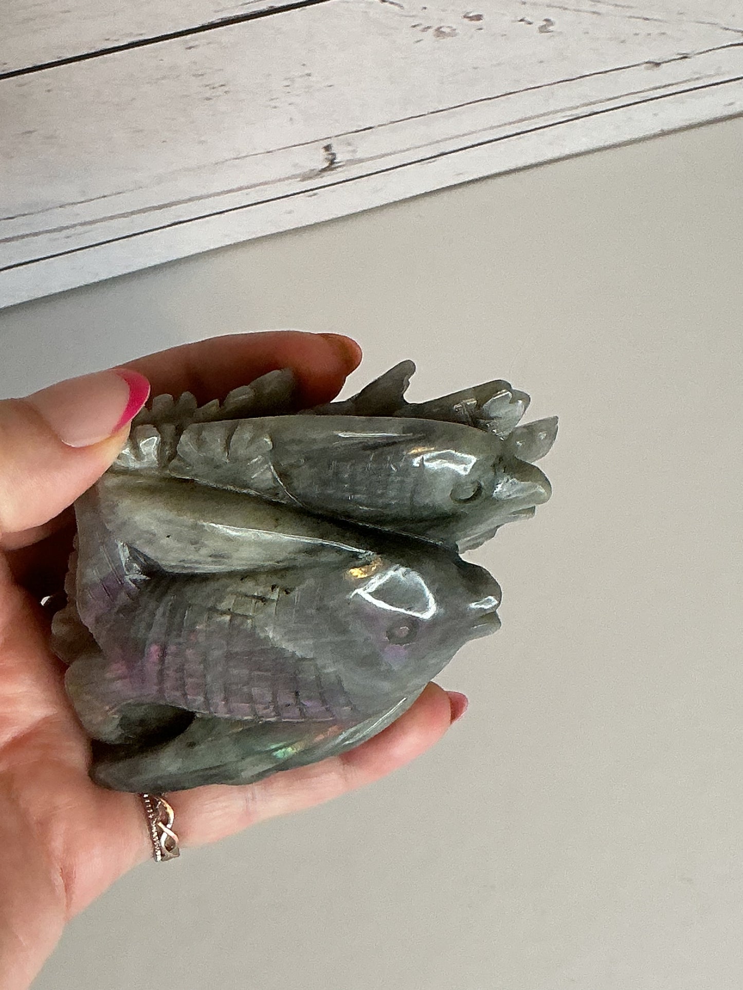 PURPLE FLASH 2 FISH LABRADORITE CARVING