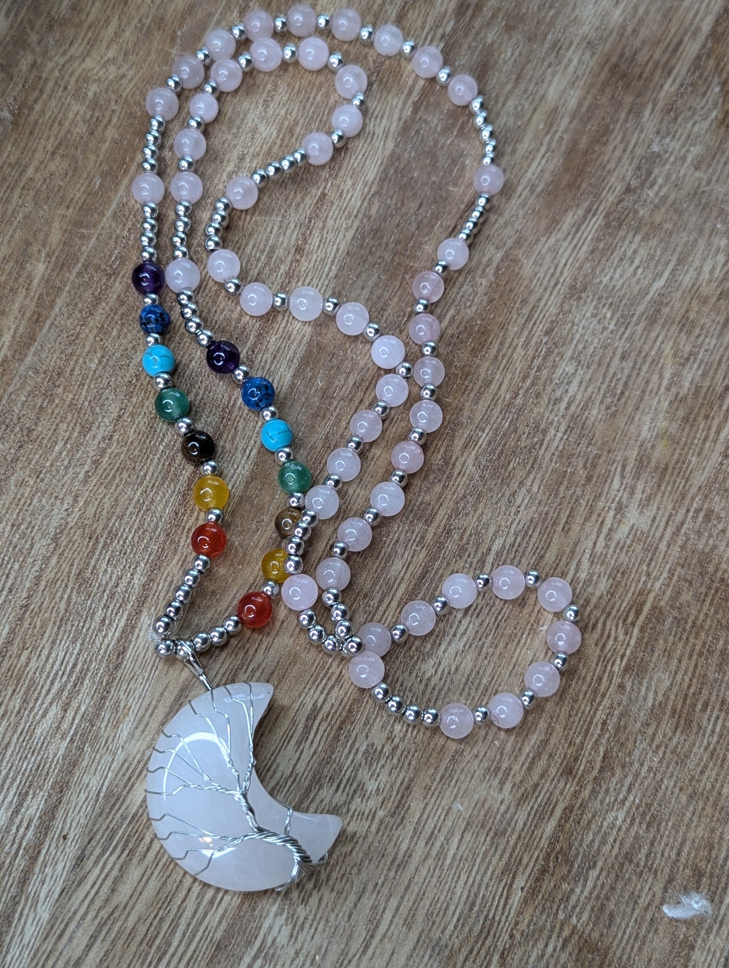 Chakra Rose Quartz Meditation Prayer Bead Necklace