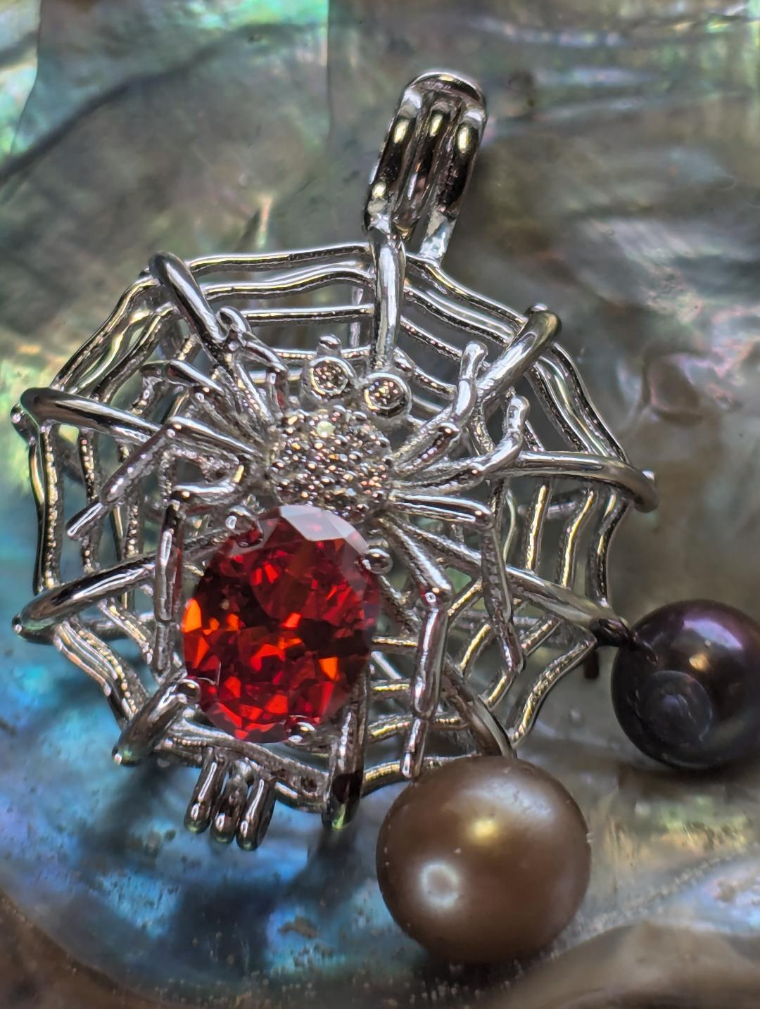 STERLING SILVER SPIDER LAB CREATED GEM PEARL CAGE