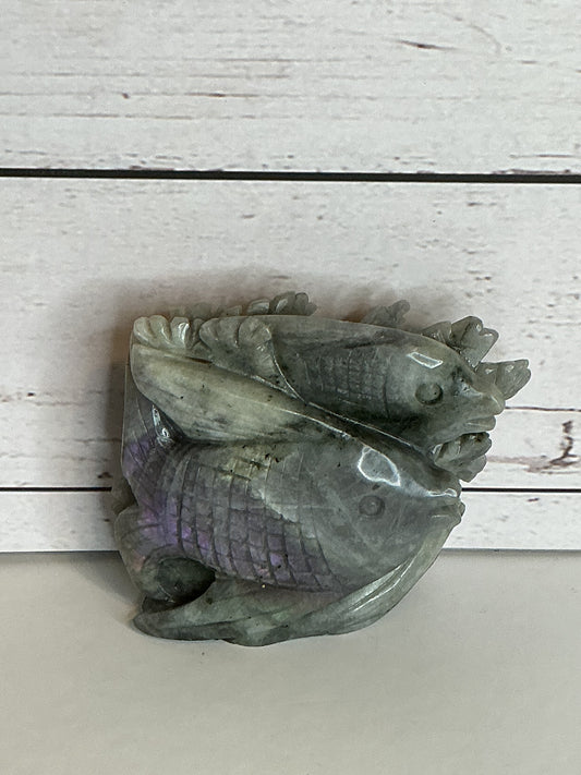 PURPLE FLASH 2 FISH LABRADORITE CARVING