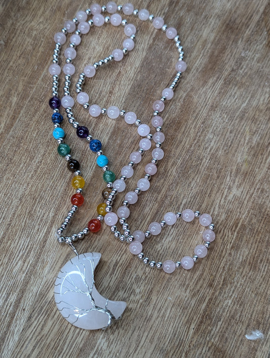 Chakra Rose Quartz Meditation Prayer Bead Necklace