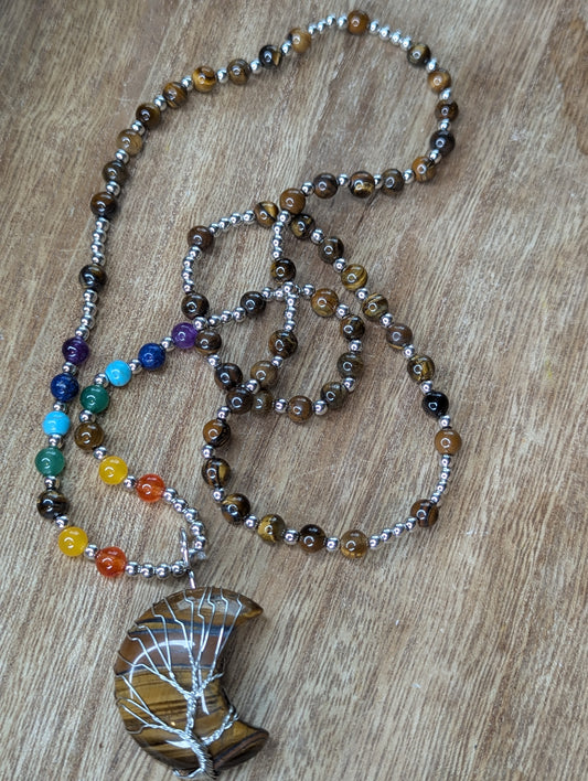 CHAKRA TIGERS EYE MEDITATION/PRAYER NECKLACE 30"