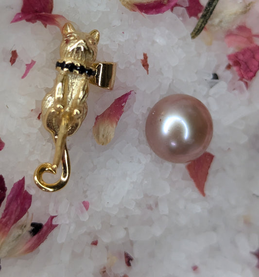 Gold Plated SS Cat Pendant Pearl Setting