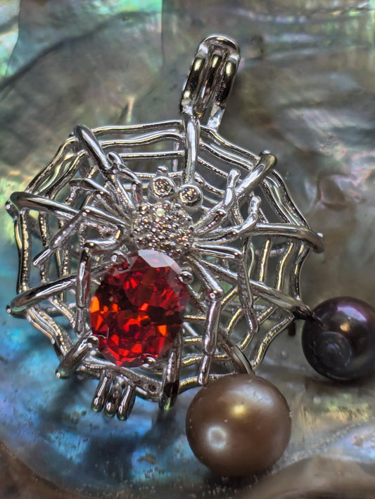 STERLING SILVER SPIDER LAB CREATED GEM PEARL CAGE