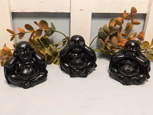 3 PC BLACK WOOD BUDDAH HEAR NO SEE NO SPEAK NO EVIL